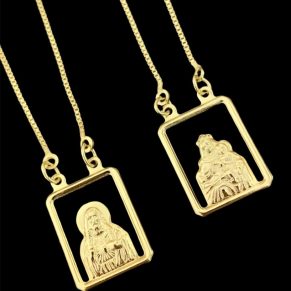 Escapulário Atacado nossa senhora e Jesus Cristo vazado 60cm x 4,7g -Joia 18 k – 7 banhos