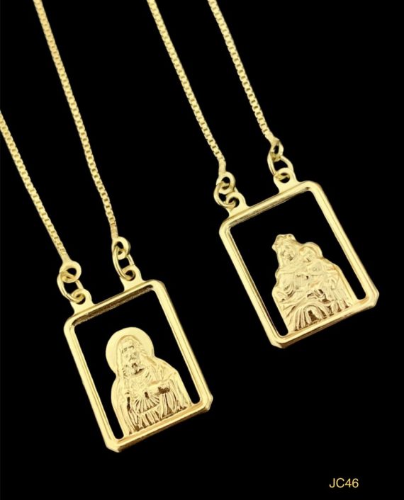 Escapulário Atacado nossa senhora e Jesus Cristo vazado 60cm x 4,7g -Joia 18 k – 7 banhos