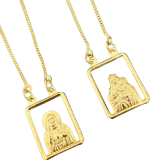 Escapulário Atacado nossa senhora e Jesus Cristo vazado 60cm x 4,7g -Joia 18 k – 7 banhos