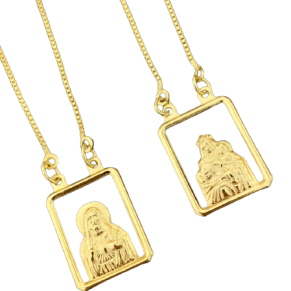 Escapulário Atacado nossa senhora e Jesus Cristo vazado 60cm x 4,7g -Joia 18 k – 7 banhos