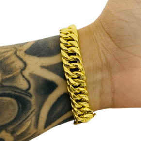 Pulseira Bracelete Atacado Gumet Dupla Fecho Gaveta dupla- 13mm x 20cm x 34g -Joia 18 k – 7 banhos