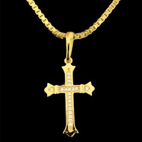 Kit Corrente Veneziana Atacado Revenda Dropshpping Fecho canhão- 60cm x 2mm x 12,3g + pingente Crucifixo com pedras zircônia 2,6g x 3cm x 2mm – Joia 18 k – 7 banhos + verniz cataforetico