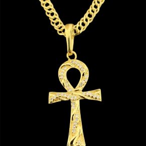 Kit Corrente Atacado Revenda Dropshpping Grumet Dupla Fecho Gaveta- 60cm x 3mm x 9g + pingente de crucifixo Ansata Cravejada com pedras zircônia 3cm x 2mm x 3g – Joia 18 k – 7 banhos + verniz cataforetico