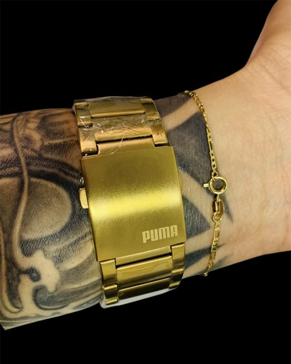 Kit Relógio Puma + Pulseira fina 3 em 1 Atacado Revenda Dropshpping enrolada Fecho tradicional Joia Banhada 7 mm 18k