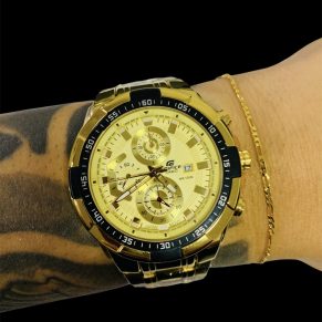 Kit Casio Edifice Funcional + Pulseira fina 3 em 1 enrolada Fecho tradicional Atacado Revenda Dropshpping Joia Banhada 7 mm 18k