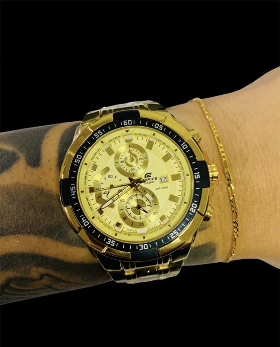 Kit Casio Edifice Funcional + Pulseira fina 3 em 1 enrolada Fecho tradicional Atacado Revenda Dropshpping Joia Banhada 7 mm 18k