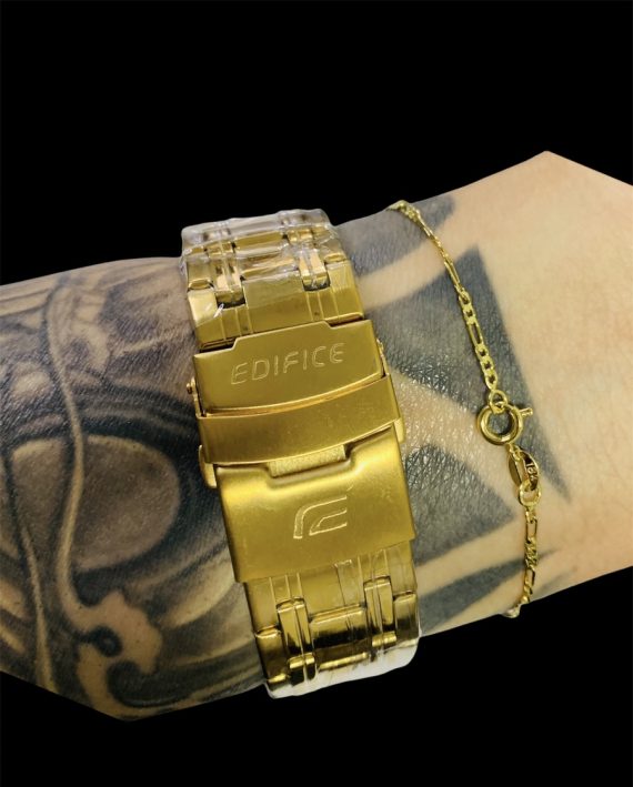 Kit Casio Edifice Funcional + Pulseira fina 3 em 1 enrolada Fecho tradicional Atacado Revenda Dropshpping Joia Banhada 7 mm 18k
