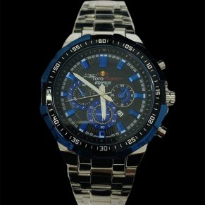 Kit Relógio Casio edifice Atacado Revenda Dropshpping – prata com azul + Pulseira Cartier Fecho Canhão Joia Banhado 18k- larg. 3mm x tam. 22 cm x 5,4g