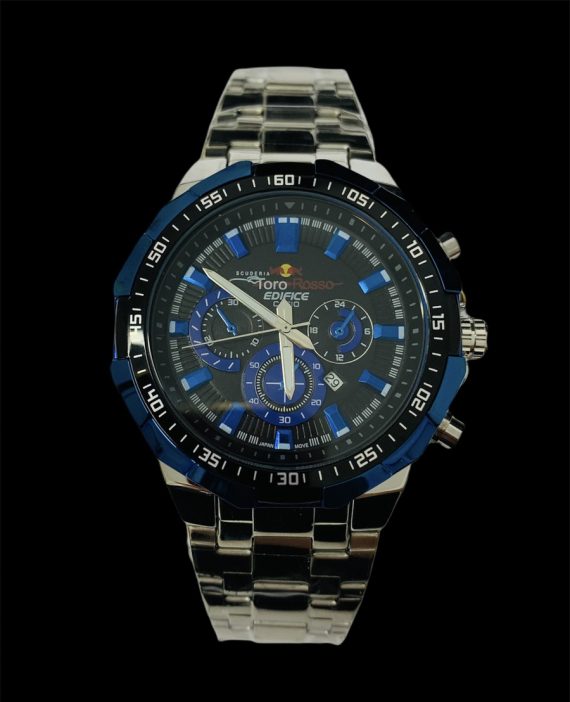 Kit Relógio Casio edifice Atacado Revenda Dropshpping – prata com azul + Pulseira Cartier Fecho Canhão Joia Banhado 18k- larg. 3mm x tam. 22 cm x 5,4g