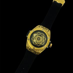 Kit Hublot Pulseira de camurça Atacado Revenda Dropshpping – dourado com preto + Caixa de courino