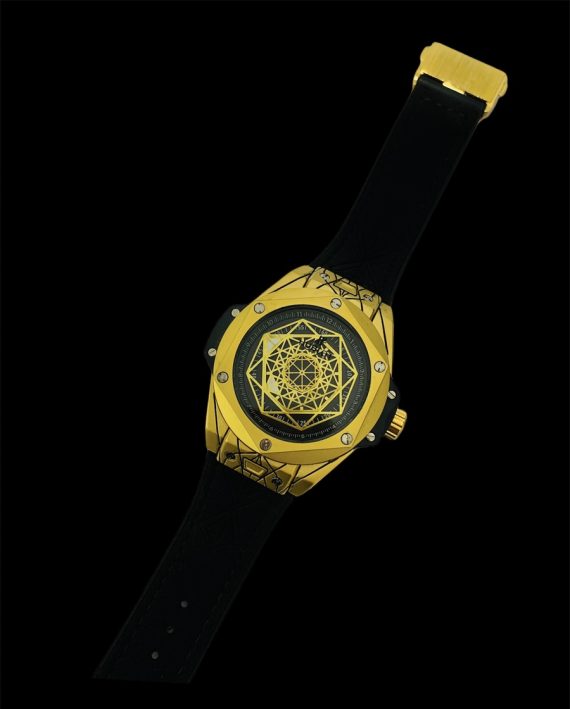 Kit Hublot Pulseira de camurça Atacado Revenda Dropshpping – dourado com preto + Caixa de courino