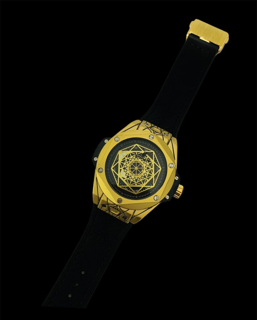 Kit Hublot Pulseira de camurça Atacado Revenda Dropshpping – dourado com preto + Caixa de courino