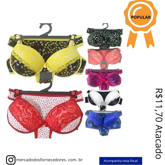 Kit C/12 Conjunto de Lingerie Atacado | R$11,70 Unidade