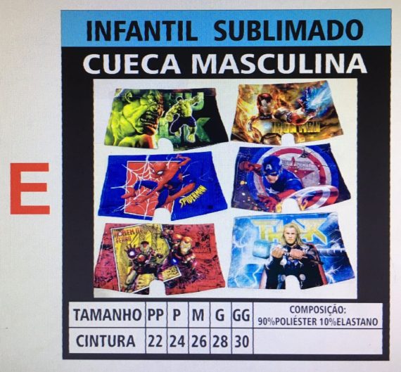 Kit C/10 Cuecas Infantil Masculina Sublimada Atacado