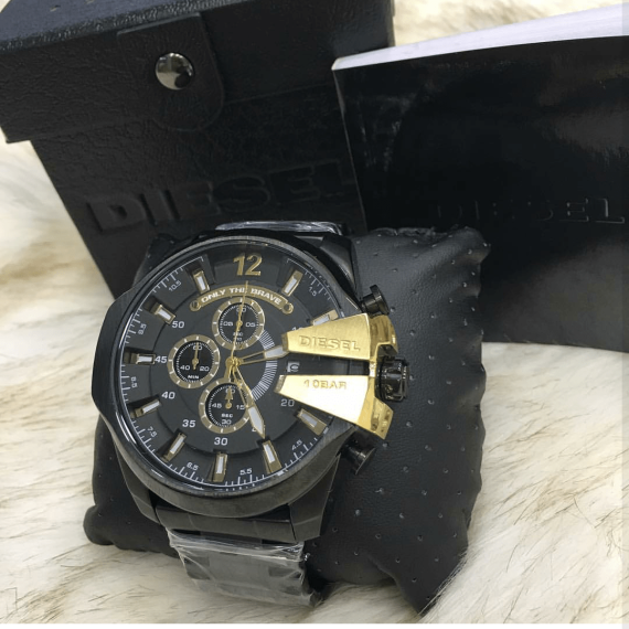 Relógio Diesel 10 bar Modelo Preto com Dourado AAA+ Luxo Atacado