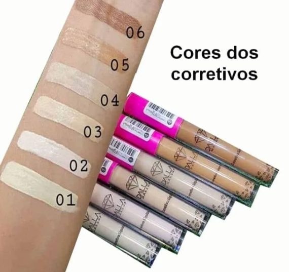 Kit c/6 CORRETIVO LÍQUIDO ATACADO COBERTURA VEGANO PELES MORENAS E NEGRAS – DALLA