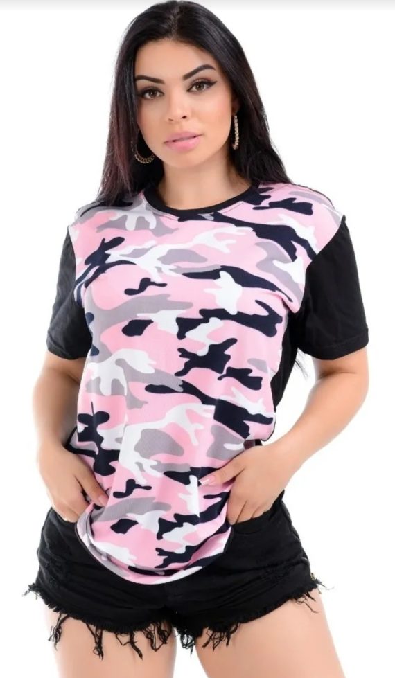 Kit C/10 T-shirts Long Line Floral Moda Feminina