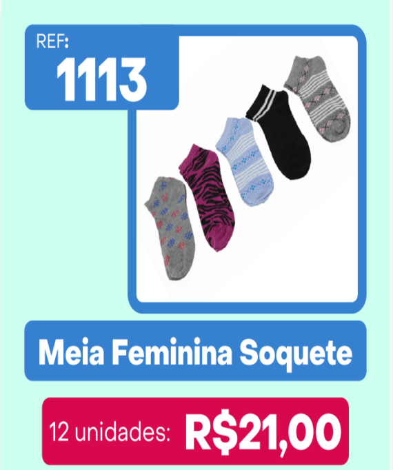 Kit c/12 pares de meias soquete por 1,75 cada par