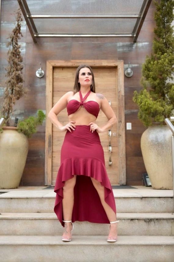 KIT C/10 CONJUNTO DE SAIA DE BABADO E CROPPED