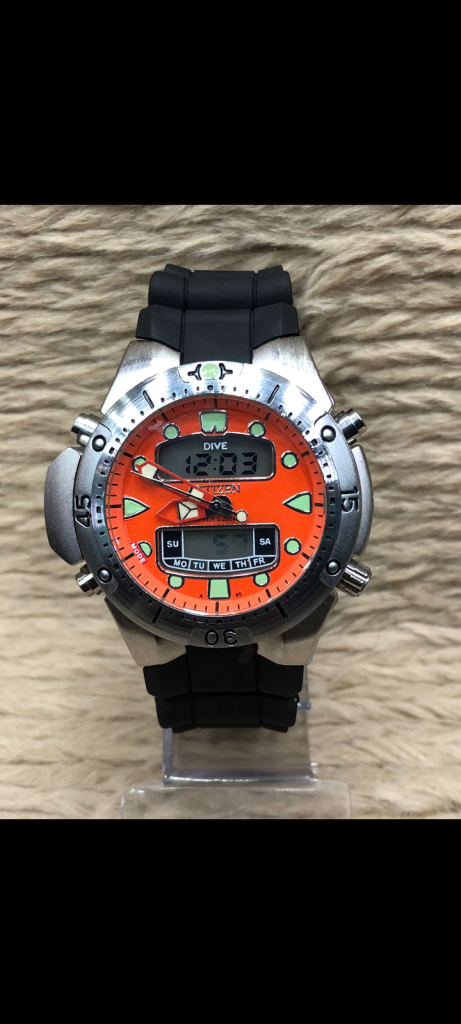 Relógio Citizen Aqualand Funcional - Prata, Laranja e Verde - Pulseira de Borracha - À PROVA D'ÁGUA - Cod60