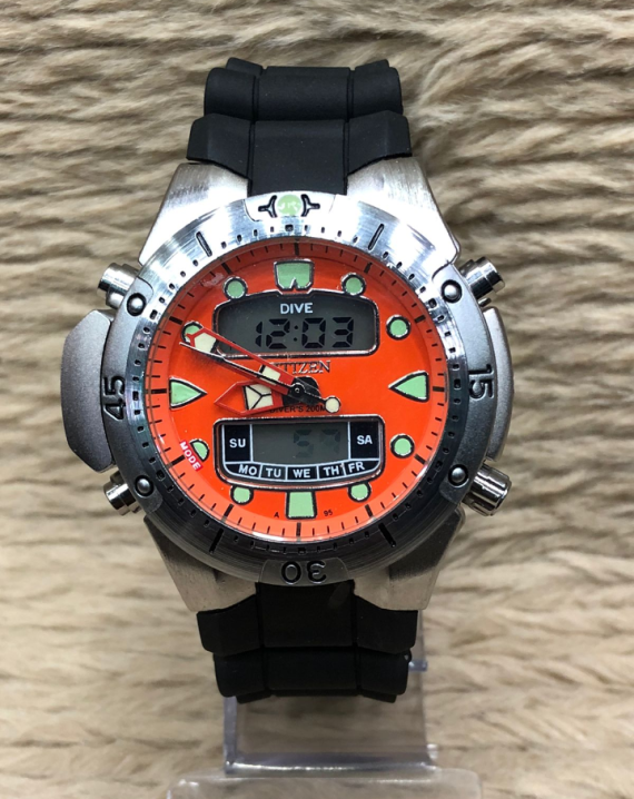 Relógio Citizen Aqualand Funcional - Prata, Laranja e Verde - Pulseira de Borracha - À PROVA D'ÁGUA - Cod60
