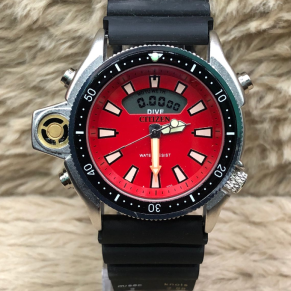 Relógio Citizen Aqualand No Atacado - Prata, Preto e Fundo Vermelho - Pulseira de Borracha - À PROVA D'ÁGUA