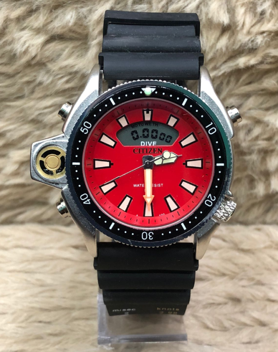 Relógio Citizen Aqualand No Atacado - Prata, Preto e Fundo Vermelho - Pulseira de Borracha - À PROVA D'ÁGUA