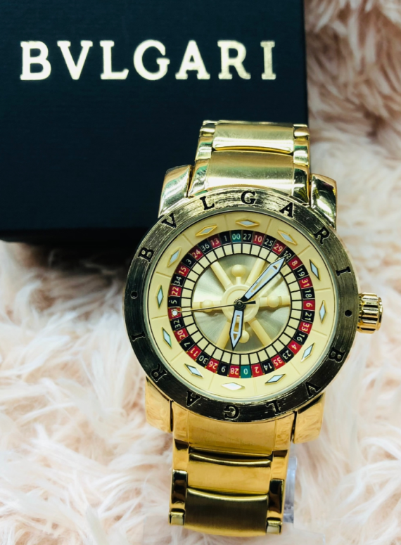 Relógio Masculino Bvlgari Casino Roleta Dourado Fundo Dourado