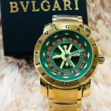 Relógio Masculino Bvlgari Atacado - Casino Roleta Dourado Fundo Azul - Elegância e Exclusividade