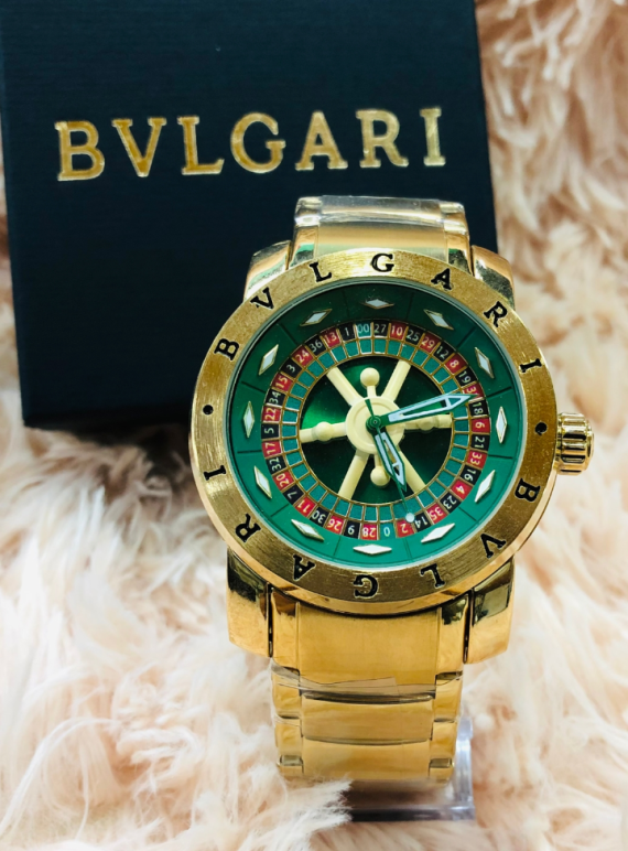Relógio Masculino Bvlgari Atacado - Casino Roleta Dourado Fundo Azul - Elegância e Exclusividade