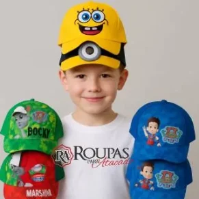 Boné infantil bordado de personagens para revenda no atacado