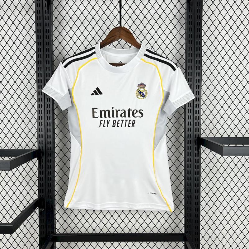 Camisa Real Madrid Titular 25-26 Feminina frontal para revenda no atacado